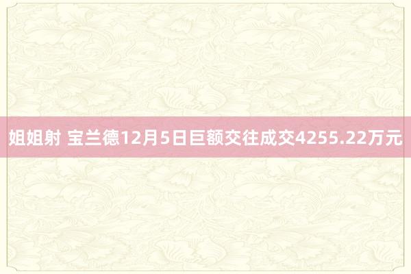 姐姐射 宝兰德12月5日巨额交往成交4255.22万元