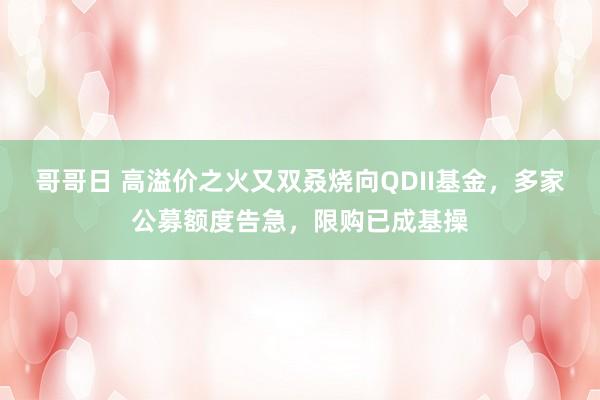 哥哥日 高溢价之火又双叒烧向QDII基金，多家公募额度告急，限购已成基操