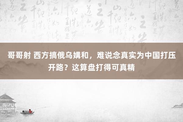 哥哥射 西方搞俄乌媾和，难说念真实为中国打压开路？这算盘打得可真精