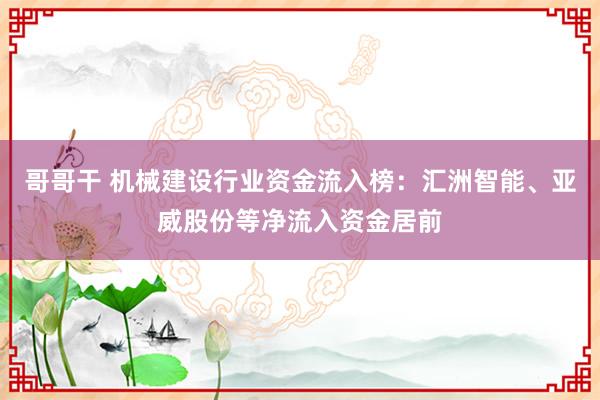 哥哥干 机械建设行业资金流入榜：汇洲智能、亚威股份等净流入资金居前