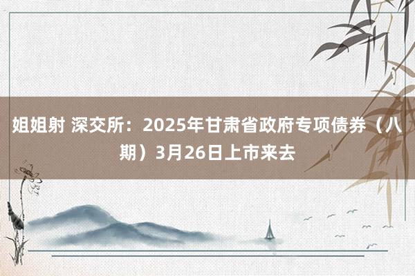 姐姐射 深交所：2025年甘肃省政府专项债券（八期）3月26日上市来去