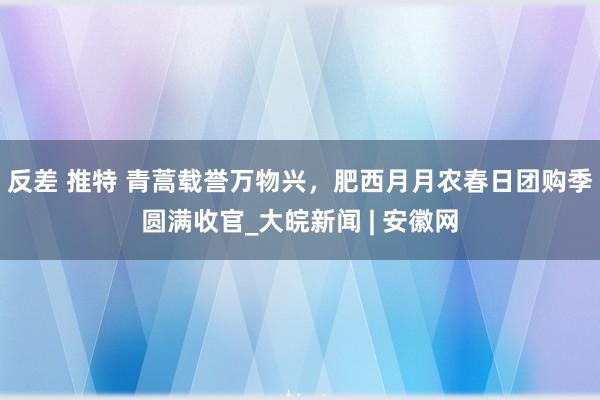 反差 推特 青蒿载誉万物兴，肥西月月农春日团购季圆满收官_大皖新闻 | 安徽网
