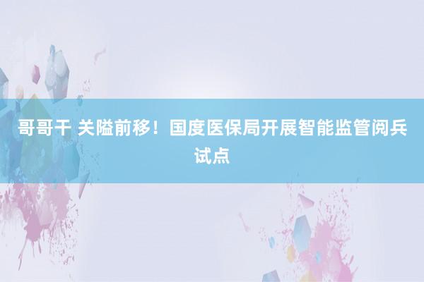 哥哥干 关隘前移！国度医保局开展智能监管阅兵试点